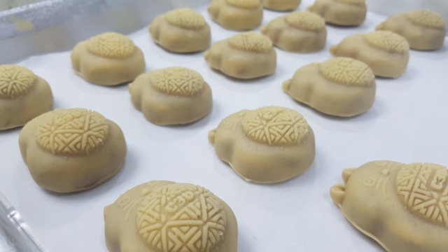 Mooncakes molded with 3D printed molds.