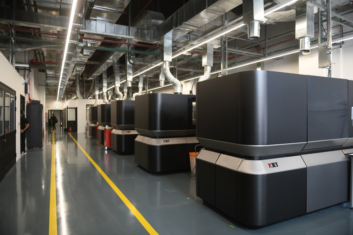 XJET Carmel AM systems lines the floors of the Additive Manufacturing Center in Rehovot.