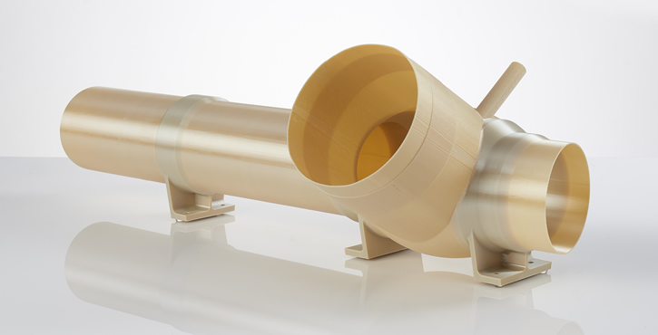 An ULTEM 9085 environmental control duct used on a space launch vehicle (Photo: Stratasys).