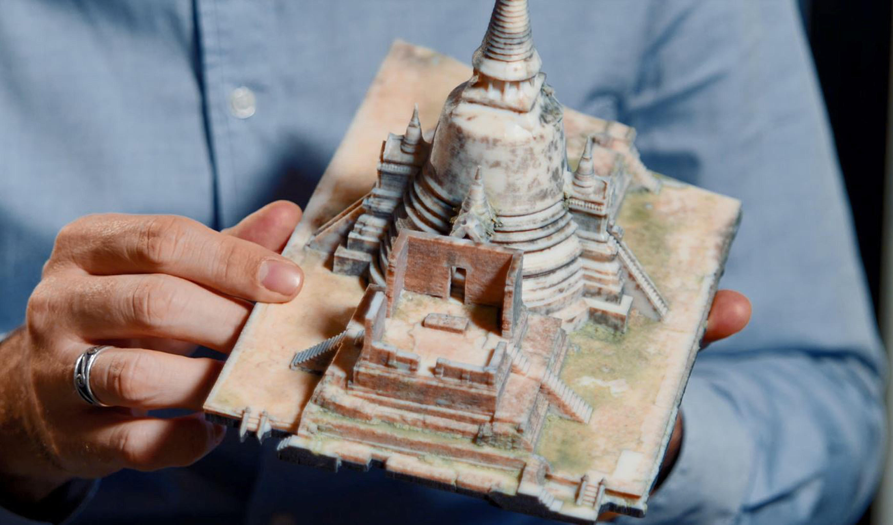 A 3D printed model of Ayutthaya temple in Thailand, produced using the Stratasys J750.