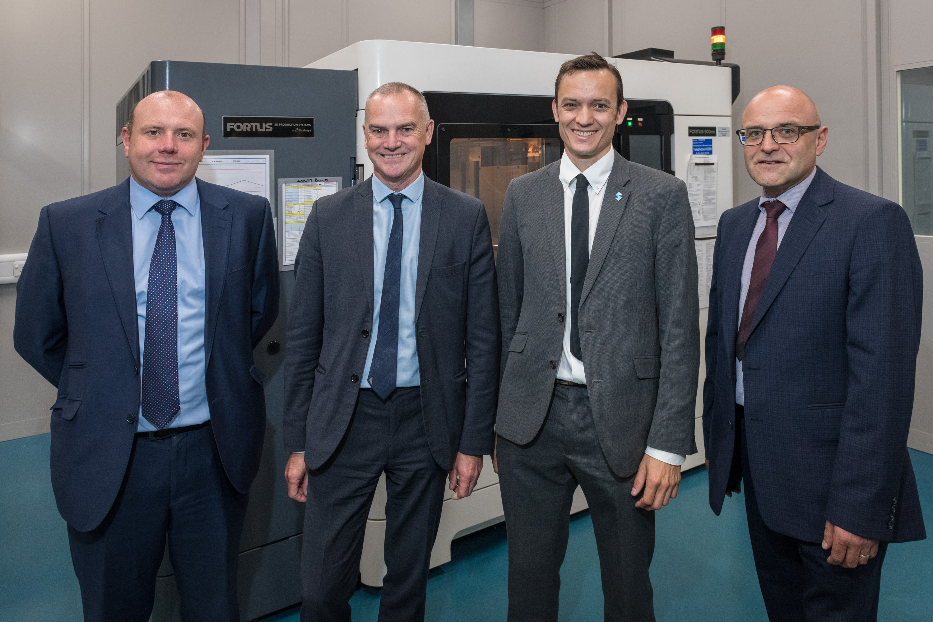 Ian Barton, head of strategy & investment planning, BAE Systems; Andrew Schofield, head of manufacturing & materials engineering, BAE Systems; Yann Rageul, head of strategic accounts for EMEA at Stratasys; and Simon Whitaker, technology operations manager at BAE Systems.